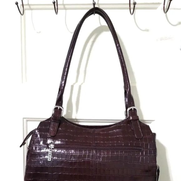 NEW MAXX New York Chestnut Red 100% Croco Embossed Leather Shoulder Bag Purse - Picture 8 of 16